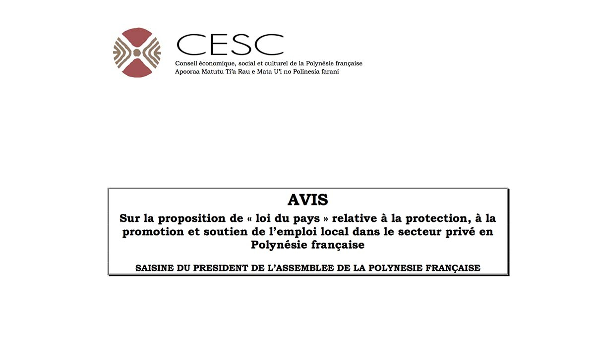 CESC - Avis 51/2016 protection, à la promotion et soutien de l’emploi local dans le secteur privé en Polynésie française