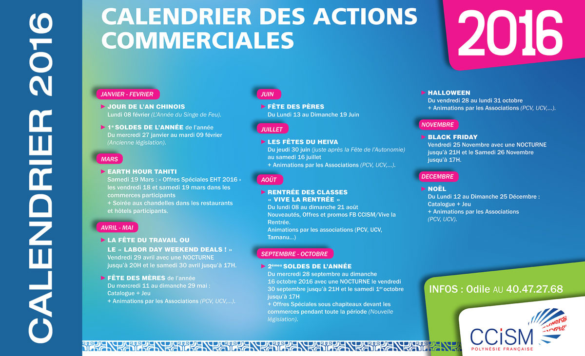 Calendrier des animations commerciales 2016