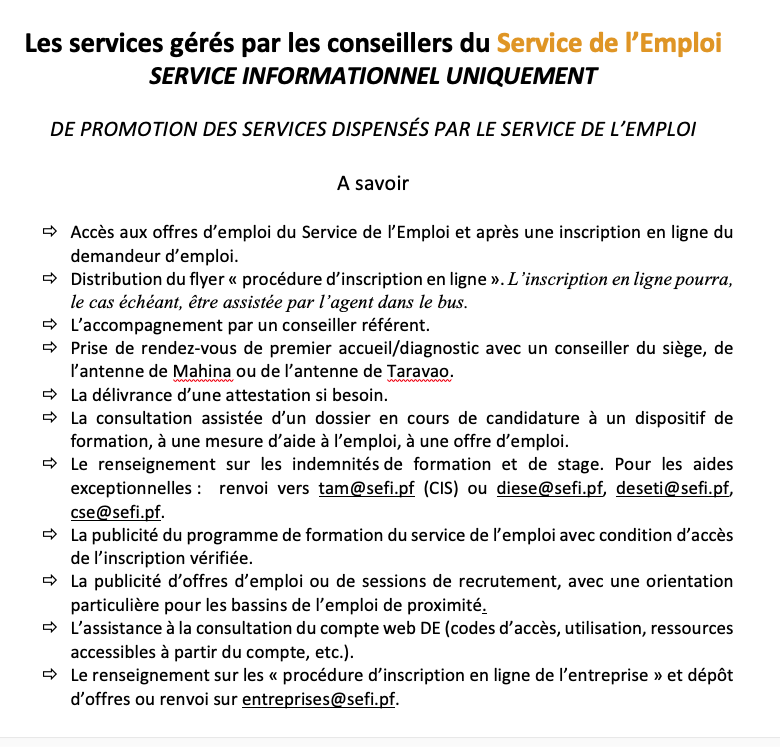 Les services gérés par les conseillers du Service de l’Emploi