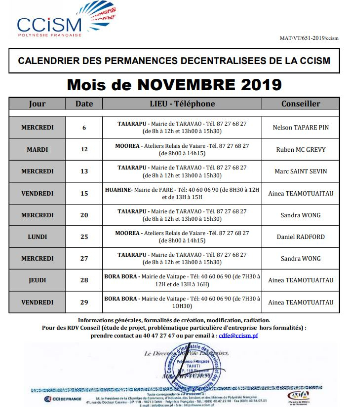 Permanences novembre 2019